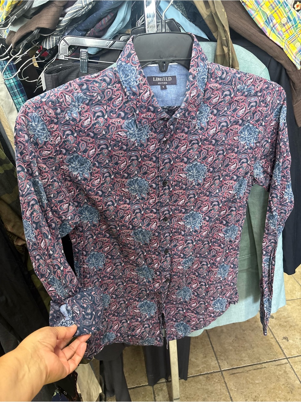 The Limited Men's Paisley Floral Button-Down Shirt - Blue & Maroon